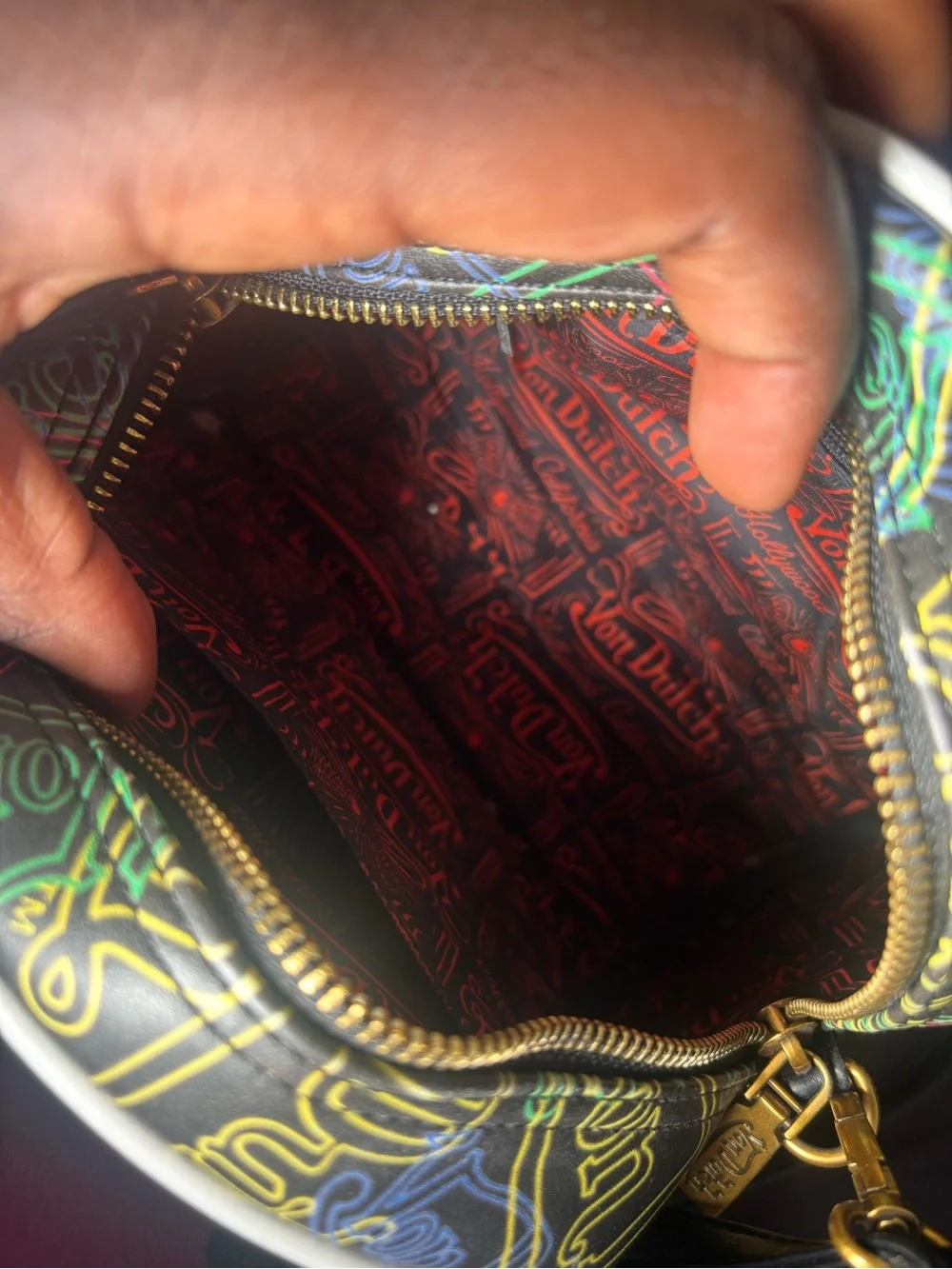 Von Dutch Black Satchel with Multicolor Logo Print